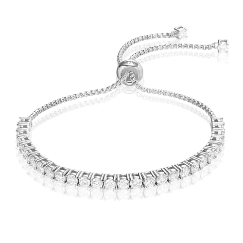 LOVE&LOVE Moissanite Tennis Bracelets for Women, 3mm & 4mm D Color VVS1 Round Cut｜925 Sterling Silver Adjustable Bracelet, Jewelry Gift Her Birthday Anniversary
