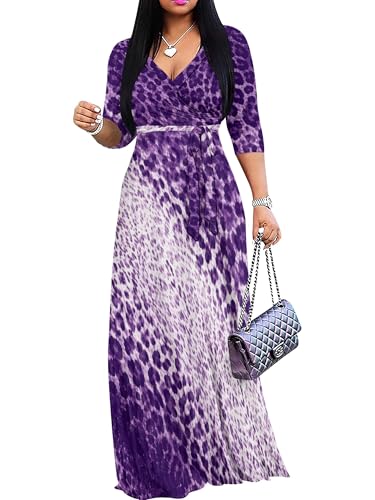 Image of PinkPatty Plus Size Dresses for Curvy Women V Neck Flowy Long Sleeves Wrap Maxi Dress Travel Vacation Outfits