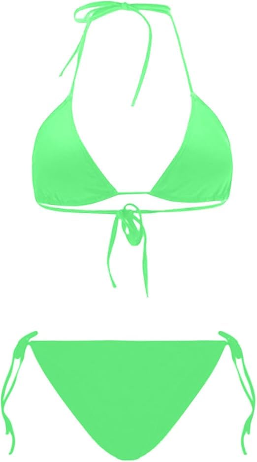 m.a.1 Women's Triangle Bikini Set, Halter Neck Top with Tie Side Bottom, Black-picture-12