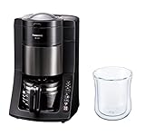 【セット】パナソニック コーヒーメーカー 全自動 ミル付き 沸騰浄水機能 ブラック NC-A57-K + iwaki(イワキ) 耐熱ガラス ダブルウォールグラス Airグラス 230ml K405