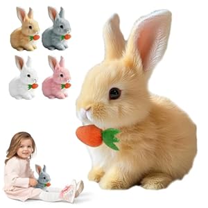 Bunny My Realistic Bunny Toy 2025 New Easter Basket Stuffer Bunny Toy with Carrot Interactive Realistic Bunny Animals Can Walk and Talk Cut Electric Glowing Rabbit Plush Toy Khaki