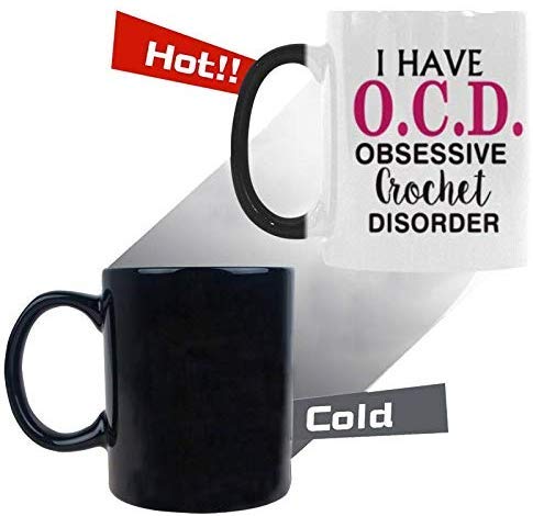 R&H I Have O.C.D Obsessive Crochet Disorder Coffee Mug - Funny Quote Mug Morphing Changing Color Heat Reveal Coffee Tea Cup (11oz)