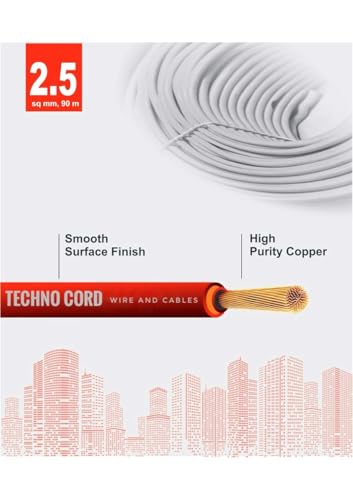 Image of TechnoCord pvc Insulated Wire 90 Meter Copper Wire (RED, 2.50 SQ MM)