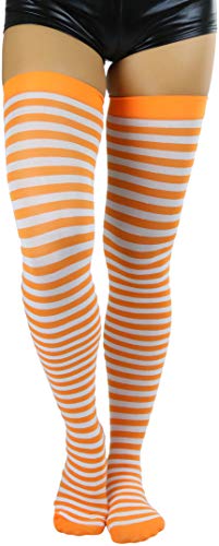 Image of ToBeInStyle Women's Opaque Hosiery Thin Striped Thigh High Long Stocking