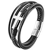 Materiales De La Pulsera Para Hombre: Esta pulsera para hombre está hecha de cuero de alta calidad, acero inoxidable y un fuerte cierre magnético. No contiene plomo ni níquel, por lo que es inofensiva para la salud y no produce alergias. Cierre magnético especial, magnetismo más fuerte, fácil de llevar y no se caerá de forma natural.
