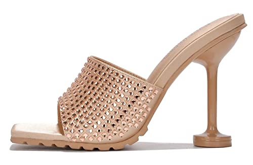 Cape Robbin Haig Womens Sandals Mule Open Toe Spool Heel Rhinestone Slip On Pump