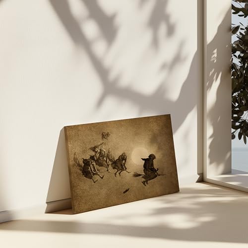 Image of Poster Master Witches Ride Canvas - Retro Flying Witches Print - Halloween Art - Gift for Men & Women - Pagan Art - Gothic Wall Decor for Living Room, Bedroom or Dorm - Available in 8x10 to 30x40