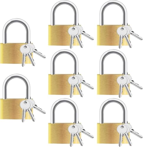 Image of 8pcs Solid Brass Padlock with Key, Small Pad Lock with Key, Padlocks with 24 Same Keys, Storage Lock Shackle for Locker Outdoor Indoor Use