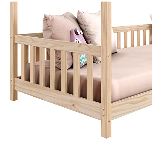 Cama Infantil Montessoriana Casa Madeira com Estrado Nina Natural