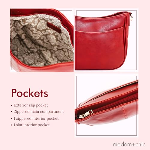 Image of Modern+Chic Crossbody Bags for Women - Marissa Saddle Crossbody, Vegan Leather Shoulder or Handbag with Two Adjustable Straps