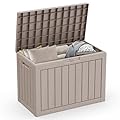 ROJIK Outdoor Storage Housing Deck Box - Waterproof Patio Furniture, Garden Tools, Cushions, Pool Accessories Storage Bench with Lockable Lid and Side Handles (Cappuccino, 45 Gal)