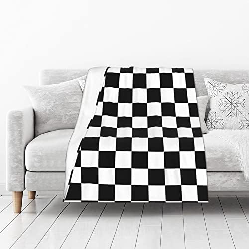 Black and White Checkered Throw Blanket Fluffy Fuzzy Throws Blanket Adult Kids Soft All-Season Warm Blanket Cozy Lightweight Flannel Blankets for Bedroom Living Rooms Sofa Home Decor