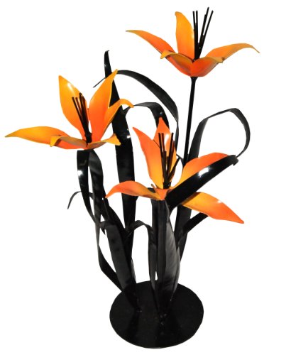 Steven Cooper Metalsmith ATRIPLILY High Triple Lilies on Steel Base, 21-Inch, Orange