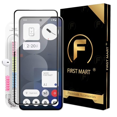 Image of FIRST MART Premium Tempered Glass for Nothing 3a Pro /Nothing 3a with Edge to Edge Coverage and Cable Protector and Easy Installation Kit, Pack of 1
