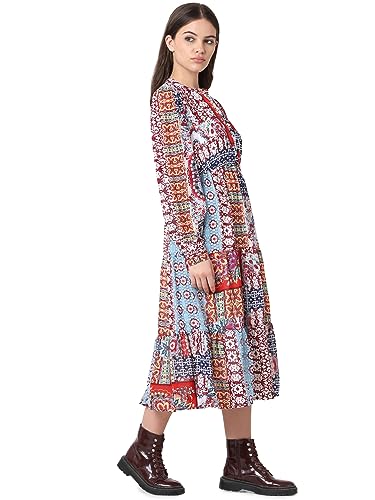 Image of ONLY Floral Printed Cuffed Sleeves Tiered Midi A-Line Dress