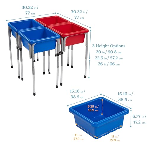 Image of ECR4Kids 4-Station Sand and Water Adjustable Play Table, Sensory Bins, Blue /Red