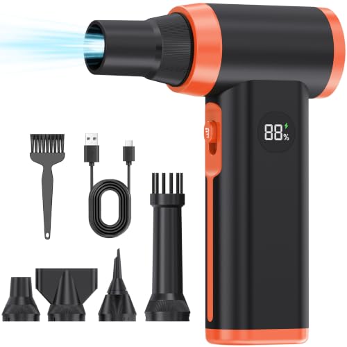 Larkeey Compressed Air Duster-130000RPM Electric Air Duster, Turbo Fan Mini Jet Super Power Electric with Fast Charging, Dust Air Blower for Computer, Keyboard, House, Outdoor and Car, Black-Orange