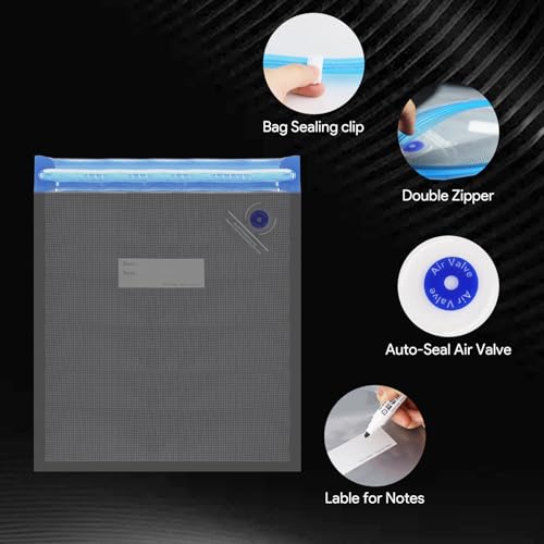 Vacuümzakken, 12 stuks vacuümzakken, 30 x 40 cm, herbruikbare vacuümzakken, ritssluiting, sous-vide zak met pomp en 12 sluitklemmen voor het bewaren van levensmiddelen - Afbeelding 4