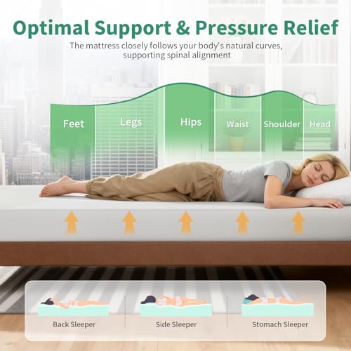 Image of FDW 6 Inch Queen Mattress, Medium Firm Base Foam, Breathable & Comfortable with Removable Washable Zipper Cover, Bed in a Box, CertiPUR-US Certified, White