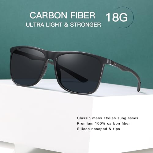 Image of Carbon Fiber Polarized Sunglasses for Men Women, Retro Square Frame, UV400 Protection HD Lens, Driving Fishing Sports