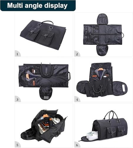Image of Handcuffs Convertible Garment Bags for Travel Carry on Duffle Bag for Man & Women 2 in 1 Hanging Suitcase Water Resistant Duffle Bags with Shoe Pouch (Black-1)