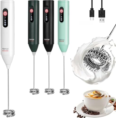 3-Speed Rechargeable Milk Frother for Coffee, Baking & Eggs - USB Fast Charging, Portable Frother Wand for Perfect Foam Every Time! (White, 3-Speed & USB Rechargeable)