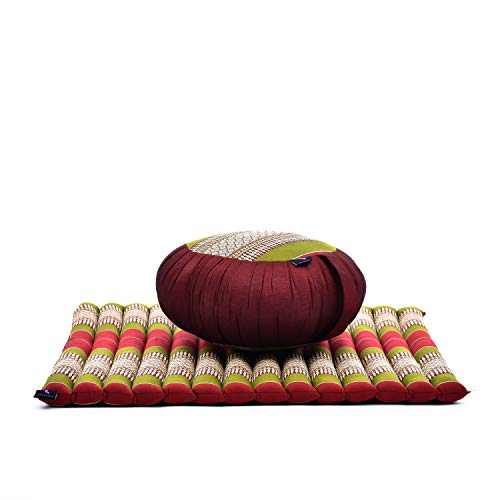 Image of Leewadee Meditation Cushion Set - 1 Round Zafu Meditation Pillow and 1 Square Roll-Up Zabuton Meditation Mat, Pillows Bundle Filled with Kapok