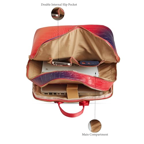 Image of Caprese Marilyn Large 15 Inch Laptop Backpack for Women | Croc Pattern Everyday Bag with Adjustable Starp & Zip Closure | Stylish & Spacious for Every Day Use (Red)