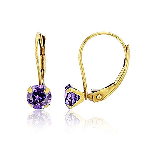 14K Yellow Gold 6mm Round Amethyst Martini Leverback Earring