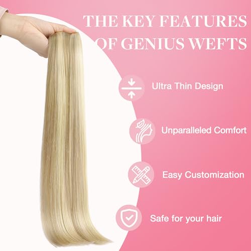Image of GOO GOO Genius Weft Hair Extensions Human Hair, Sew In Weft Extensions, Seamless Blend & No Bulk Flat, Natural Volume for Women, 16 /22 Light Blonde Highlighted Golden Blonde 14 Inch 50g
