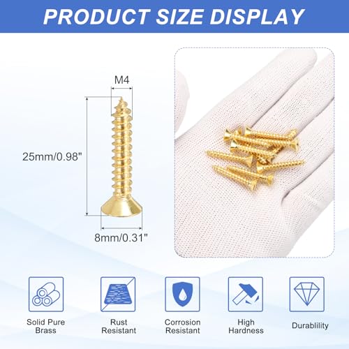 MECCANIXITY 24 Pzs Tornillos de Latón, M4 x 25 mm Tornillo Autorroscante de Cabeza Plana Phillips para Madera miniatura 2