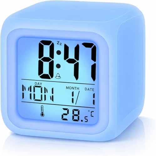 ZYCEHO Digital Alarm Clock Kids Alarm Clock 7-Color Changing Tap Night Lights Alarm Clocks Bedside with Temperature Calendar Snooze 12/24H Easy to Set Travel Digital Clock Gifts for Boys & Girls