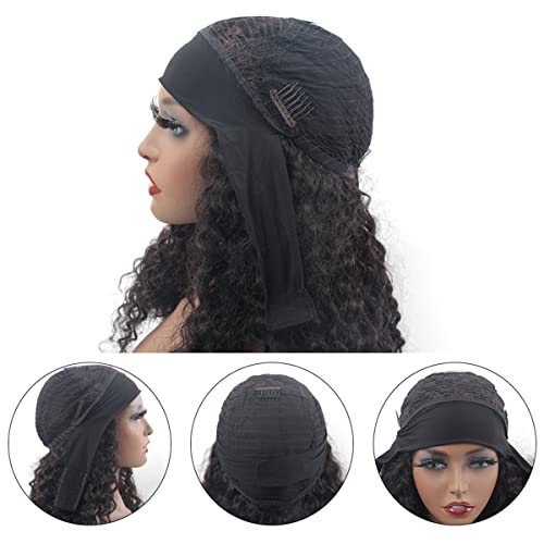 Image of ISEE Headband Wig Human Hair Glueless Water Wave Curly Wig for Women 20Inch
