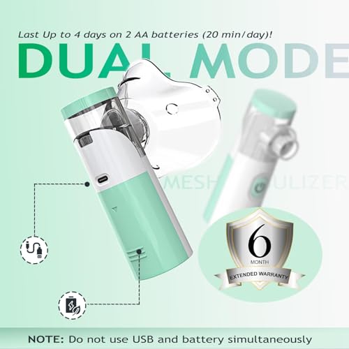 Image of Umite Chef Portable Mesh Nebulizer Machine for Adults & Kids | Rechargeable Handheld Steam Inhaler | Silent Mini Nebulizer for Asthma, Cough, Breathing Therapy | USB Powered - Light Green