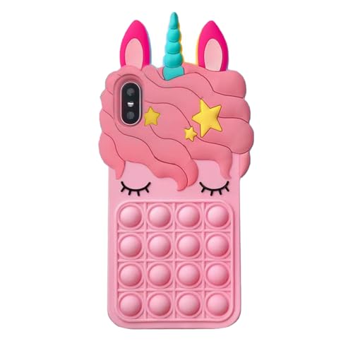 Asgens Fidget Pop Funda para iPhone X/XS, Lindo Precioso Unicornio Mágico Rosa Claro Presión Aliviar Fidget Push Bubbles Silicona Suave Funda para Apple X/XS 5.8 Pulgadas