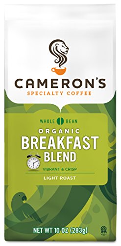 Cameron's Coffee Organic Breakfast Blend Whole Bean Coffee, Light Roast, 100% Arabica, 10-Ounce Bag, (Pack of 1)