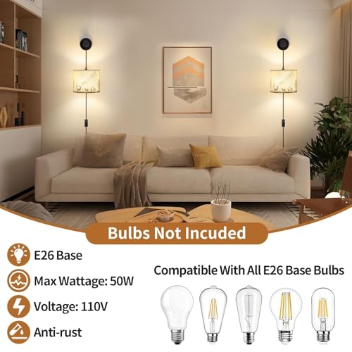 Image of Deer Plug in Wall Sconces Set of 2, Rustic Wall Sconce with Adjustable Cord & Wooden Arm, Western Wall Light Fixtures, Forest Wall Lamps for Bedroom, Living Room