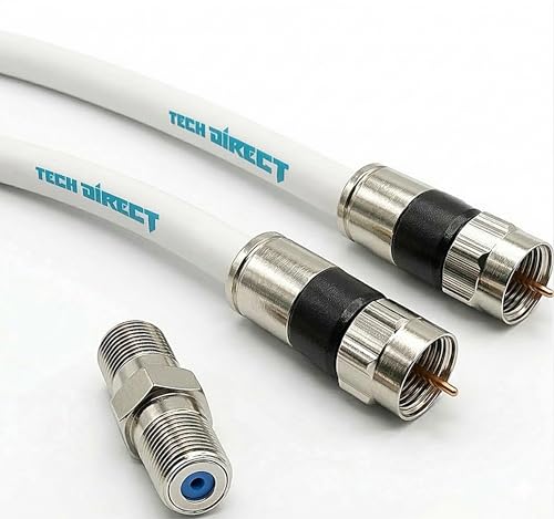 TechDirect 3FT RG6 Coaxial Cable White - High Speed Internet, Cable TV, Antenna, Satellite Broadband Low Resistance RG6 Coax Cable Cord Low Loss TV Cable Extension Wire with Connectors Extra-Durable