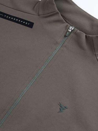 Image of TECHNOSPORT Men's Regular Fit Solid Mock Collar Jacket With Elasto Plus for Sports, Gym & Regular Use