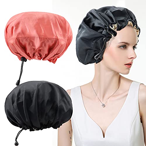 TCOTBE 2 Pieces Adjustable Bonnet for Women Sleeping Elastic Head Scarf Night Cap Stay on Wide Band Hair Bonnet,Reversible Adjustable Sleep Cap for Sleeping Hair Bonnet