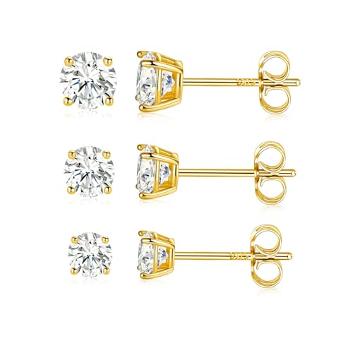 MDFUN S925 Sterling Silver Moissanite Stud Earrings Set 4 Prong Round Synthetic Moissanite Stud Earring Multiple Pack