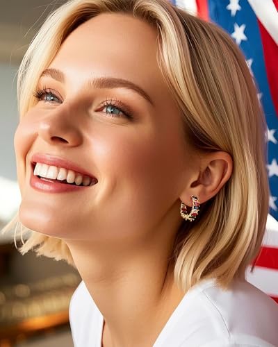 Lourny Crystal Hoop Earrings for Women, 18K Gold Plated Chunky CZ Hypoallergenic Trendy Lightweight Earring Multcolors Jewelry Gifts for Women2