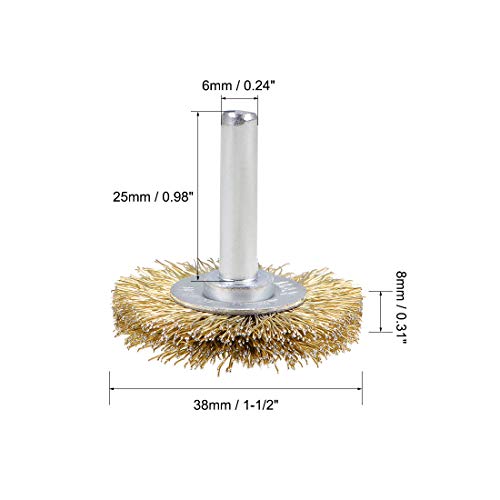 Image of uxcell 1-1 /2-Inch Wire Wheel Brush Bench Brass Plated Crimped Steel 1 /4-Inch Shank 5Pcs