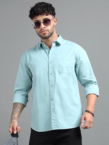 Image of Men Slim Fit Solid Spread Collar Casual Shirt
