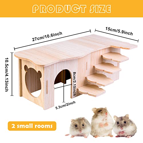 Wooden Hamster House, Hamster Corner House, Hamster Wooden Houses with Steps, Wooden Guinea Pig House, Corner House Hideout Cage Decor Accessories for Dwarf Hamsters, Gerbils, Degus (27x15x10.5cm) - Image 2