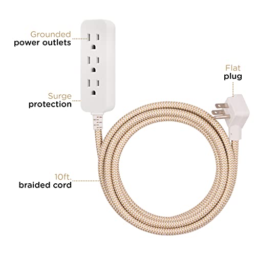 Cordinate Extensión con Protector de Sobretensión 3 Tomas 16 Gauge 245 Joules 3 m Cable Trenzado Enchufe Plano Marrón Modelo 37916 miniatura 2