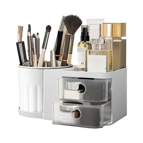 Organizador de Cosméticos en Caja,Organizador Rotatorio De Maquillaje Con Caja Giratoria - Expositora con Cajones y Accesorios de Escritorio para Tocador, Dormitorio y Baño