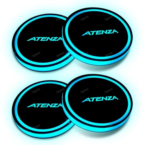 マツダ ATENZA 車用 LED ドリンクホルダー レインボーコースター LEDカーカップホルダー マットパッド ATENZA 車載 ロゴ ディスプレイライト 光る 明るさセンサー 自動点灯消灯 イルミネーション 丸型 (4個)