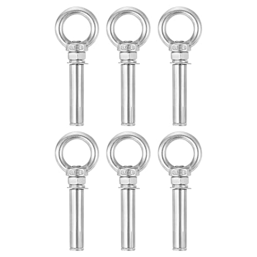 Image of uxcell Ring Lifting Expansion Eyebolt, 6pcs M10x80mm 304 Stainless Steel Expansion Screw with Eye Ring for Concrete Brick Wall