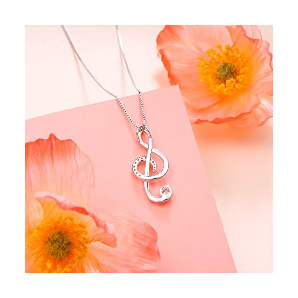 DAOCHONG 925 Sterling Silver CZ Treble Clef Pendant Musical Note Music Necklace for Women Teen Girls